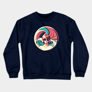 Summer Vibes - Retro, Vintage Style Girl in Glasses Crewneck Sweatshirt